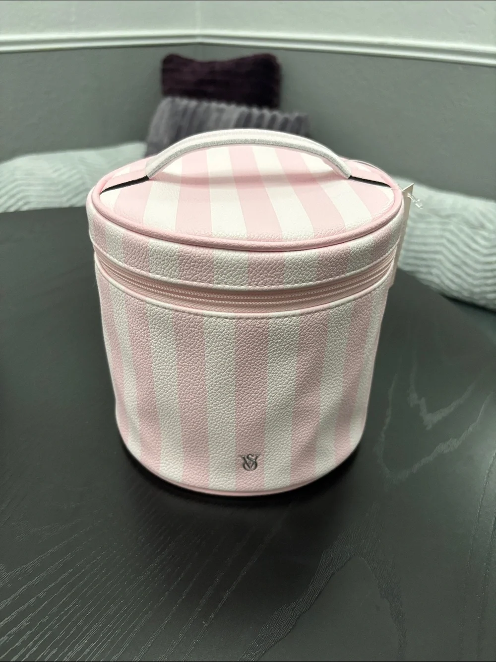 Victoria's Secret Pink & White Striped Round Makeup Cases Set